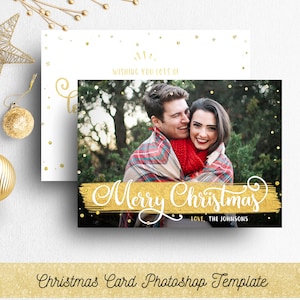 Tarjeta de Navidad Plantilla de Photoshop Fotógrafos \ Tarjeta de fotografía de Navidad Plantilla de tarjeta de felicitación de Navidad Plantilla de Photoshop de Feliz Navidad