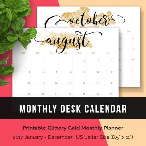 2017 Monthly Planner Glitter 2017 Printable Monthly Planner 2017 Calendar Glitter 2017 Calendar Gold 2017 Printable Desk Calendar Glitter image 1