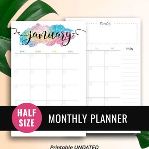 Half Size Insert Printable Monthly Planner Insert • Undated Monthly Planner Perpetual Calendar Month On Two Pages 2018 Mo2P Half Letter Page