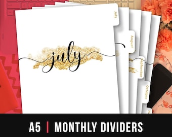 A5 Monthly Planner Dividers • Monthly Planner Insert Printable Tabbed Filofax Monthly Dividers A5 Printable Dividers A5 Monthly Tabs Kikki K