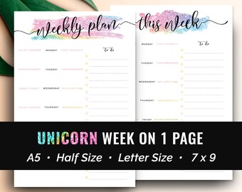 Weekly Planner A5 Planner Inserts, Weekly Planner Printable Page, Filofax A5, Agenda Weekly Insert, Undated Weekly Page Week on 1 Page