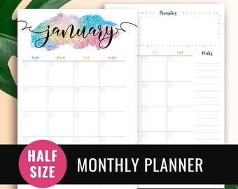 Half Size Insert Printable Monthly Planner Insert • Undated Monthly Planner Perpetual Calendar Month On Two Pages 2018 Mo2P Half Letter Page