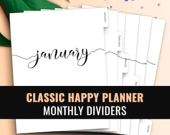 Happy Planner Dividers Happy Planner Tabs, Happy Planner Insert, Happy Planner Classic Monthly Tabs, Printable Dividers Planner Divider Tabs