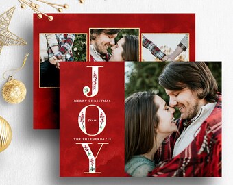 Christmas photo card template for photographers - Digital Photoshop file instant download