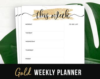 Weekly Planner Insert Letter | Agenda Printable Weekly Planner Gold Letter Size PDF Planner Weekly Page Letter Weekly Schedule Weekly To Do