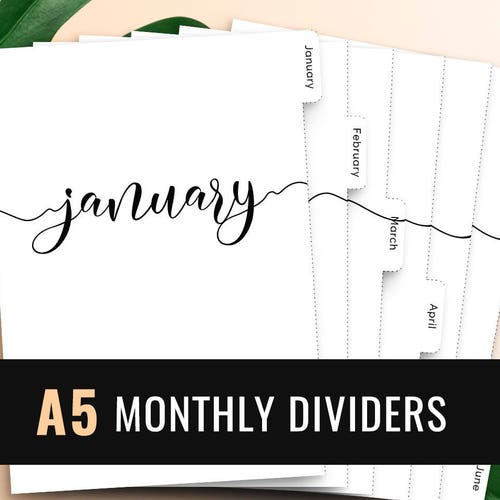 A5 Monthly Planner Dividers Printable Tabbed Filofax Monthly - Etsy