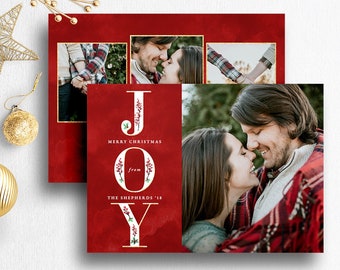 Joy Photo Christmas Card, Religious Christmas Card, Printable Holiday Card, Family Christmas Photo Card