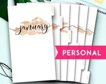 Personal Dividers Monthly Tabs, Planner Dividers, Agenda Dividers, Personal Divider Tabs, Rose Gold Dividers