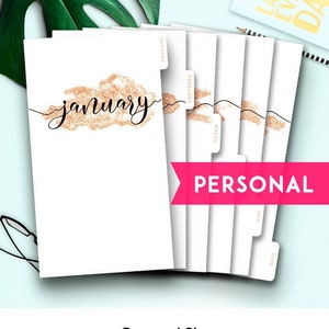 Personal Dividers Monthly Tabs, Planner Dividers, Agenda Dividers, Personal Divider Tabs, Rose Gold Dividers