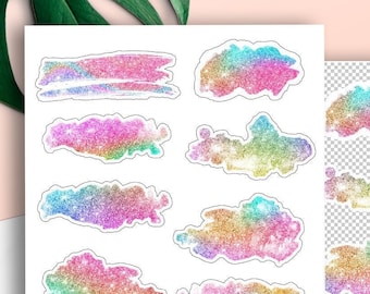Planner Stickers, Rainbow Glitter Stickers for Planner Dividers, Colorful Planner Stickers, Printable Stickers, Printable Planner Stickers