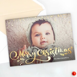 Cartolina fotografica di Natale stampabile, cartolina di Natale personalizzata con foto, cartolina di buon Natale, cartolina di festa della famiglia, moderna, glitter oro