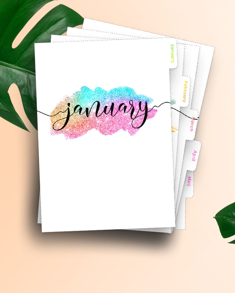 Planner Dividers A5 Month Tabs • A5 Monthly Dividers Filofax A5 Planner Insert Printable Dividers A5 Monthly Planner Tabs Glitter Inserts image 6