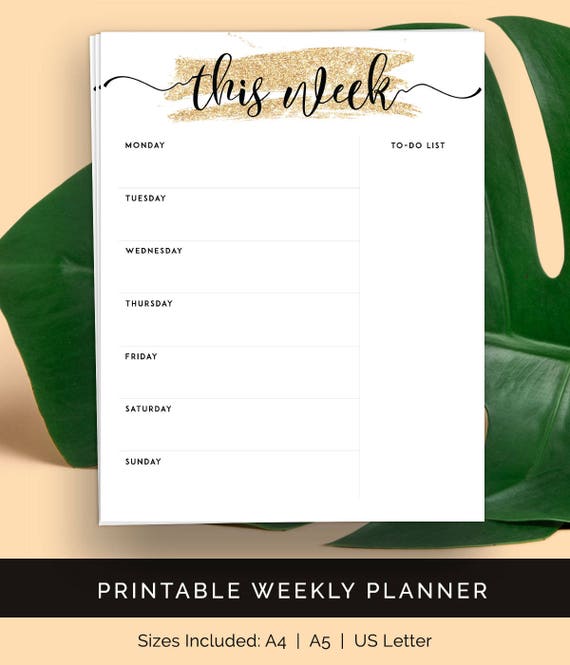 Weekly Planner Insert A5 Letter A4 | A4 PDF Planner Letter Weekly Agenda A5 Weekly Page Filofax Weekly Organizer A5 US Letter Planner Insert