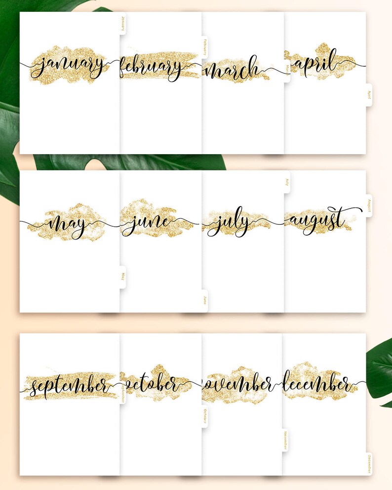 Planner Dividers A5 Month Tabs • A5 Monthly Dividers Filofax A5 Planner Insert Printable Dividers A5 Monthly Planner Tabs Glitter Inserts image 3
