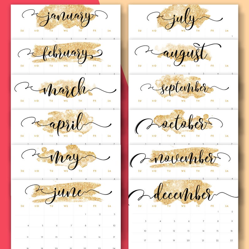 2017 Monthly Planner Glitter 2017 Printable Monthly Planner 2017 Calendar Glitter 2017 Calendar Gold 2017 Printable Desk Calendar Glitter image 3