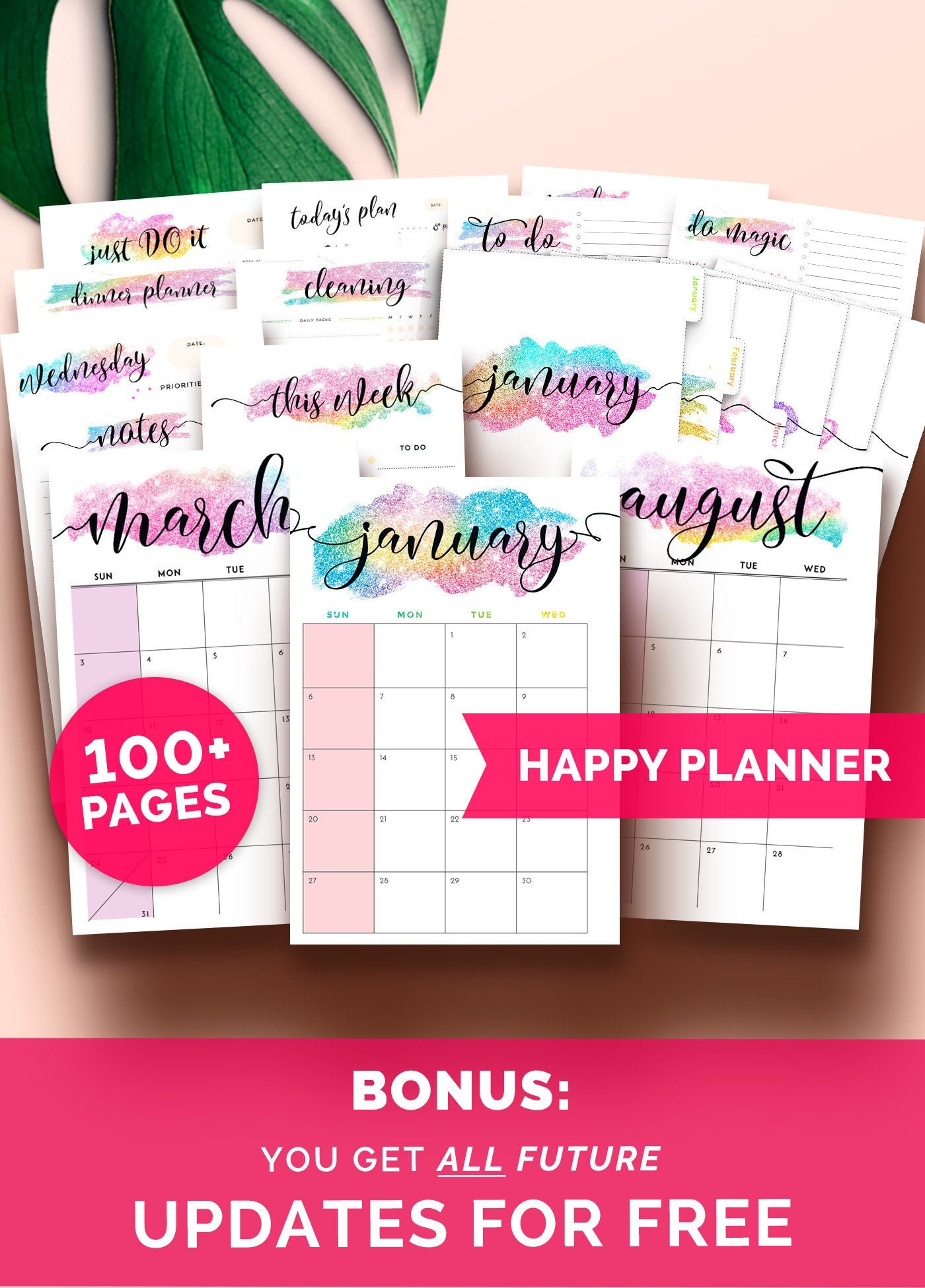 Happy Planner Big Printable Inserts Month at a Glance Monthly Calendar 2022 Floral Monthly Dashboard Layout Happy Planner Refill 2021