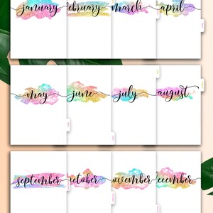 Planner Dividers A5 Month Tabs • A5 Monthly Dividers Filofax A5 Planner Insert Printable Dividers A5 Monthly Planner Tabs Glitter Inserts image 7