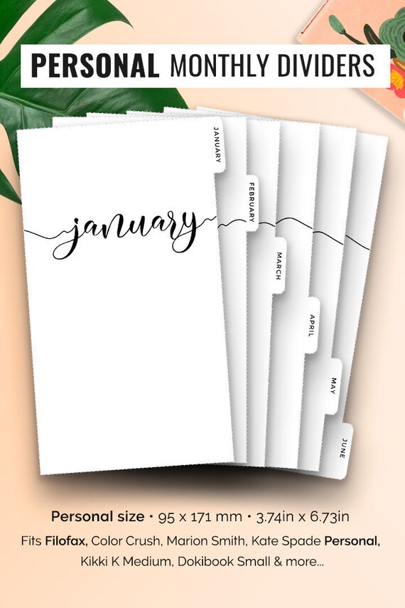 Personal Planner Dividers Personal Dividers Monthly Dividers Etsy