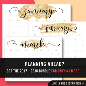 2017 Monthly Planner Glitter 2017 Printable Monthly Planner 2017 Calendar Glitter 2017 Calendar Gold 2017 Printable Desk Calendar Glitter image 5