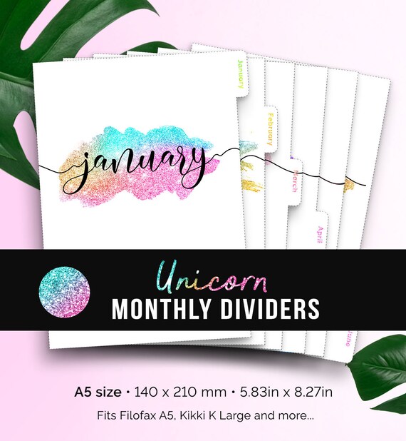 Planner Dividers Printable Monthly Tabbed Filofax Dividers A5 - Monthly Planner Insert Printable Dividers A5 Monthly Tabs, Kikki K Large