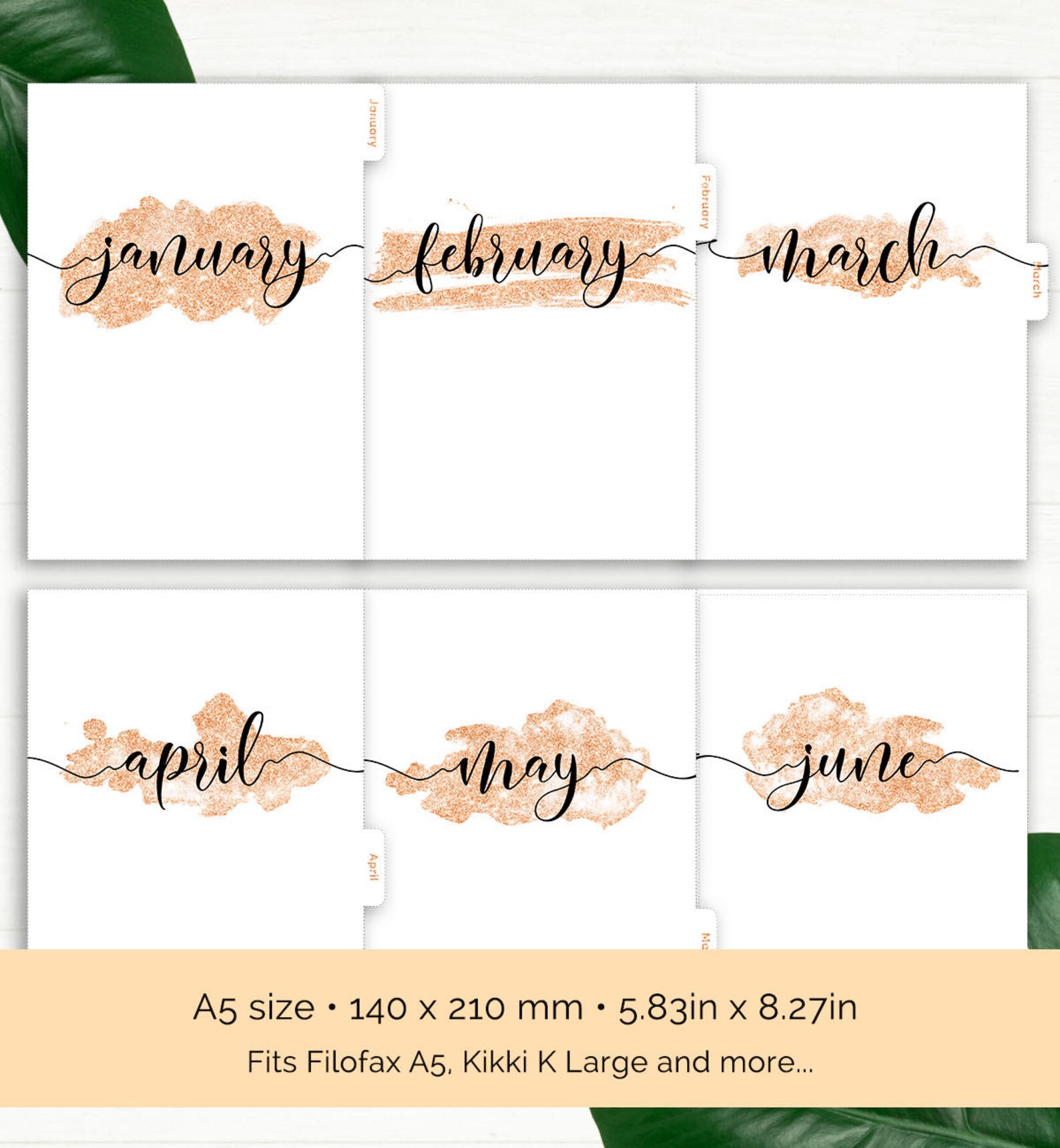 Rose Gold Monthly Planner Dividers • Printable Tabbed Filofax Monthly ...