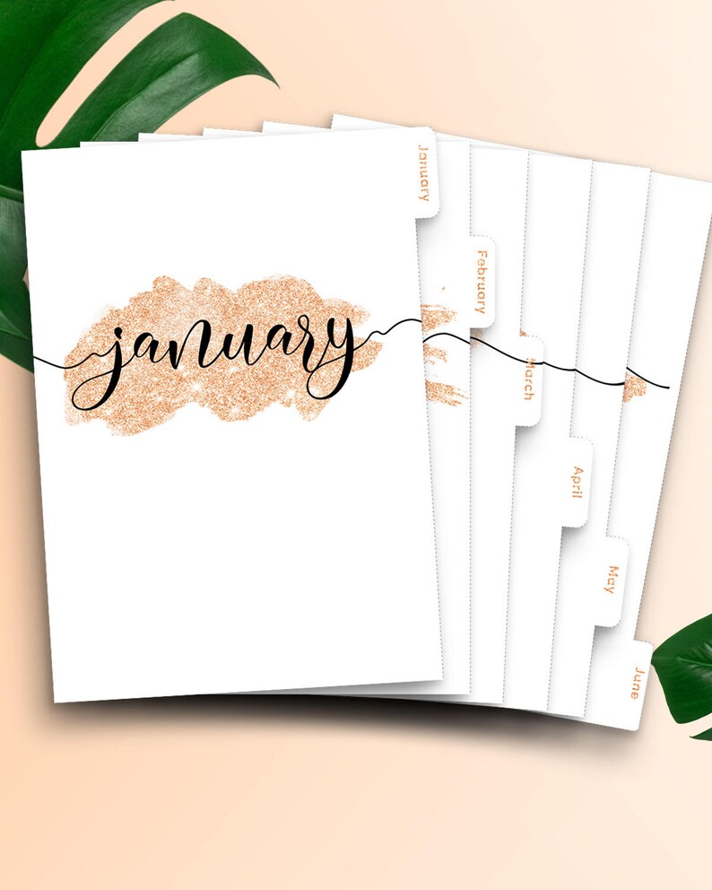 Planner Dividers A5 Month Tabs • A5 Monthly Dividers Filofax A5 Planner Insert Printable Dividers A5 Monthly Planner Tabs Glitter Inserts image 4