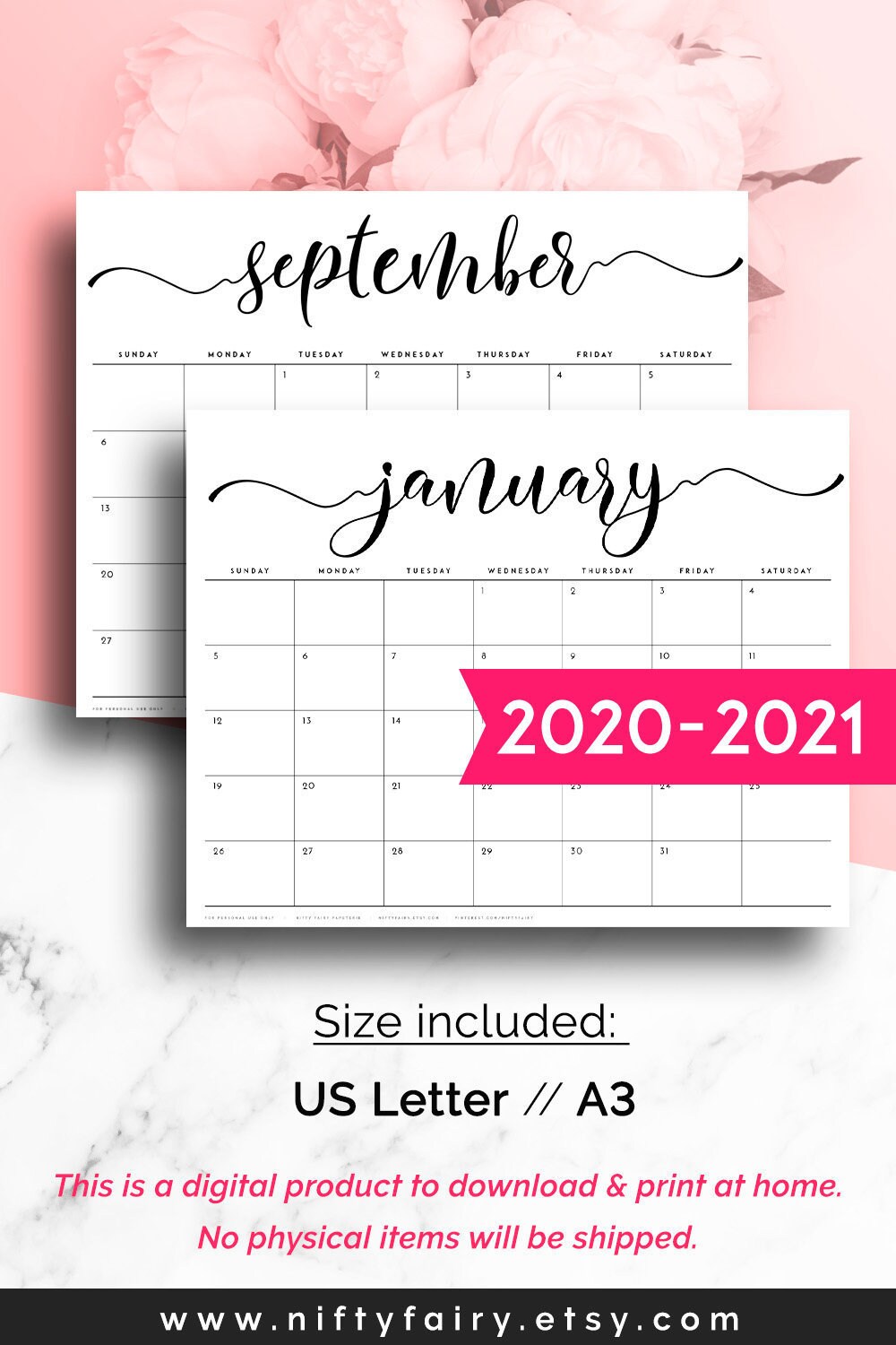 Desk Calendar 21 Large Desk Calendar A3 Monthly Planner Etsy