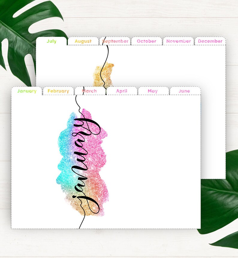 Planner Dividers A5 Month Tabs • A5 Monthly Dividers Filofax A5 Planner Insert Printable Dividers A5 Monthly Planner Tabs Glitter Inserts image 8