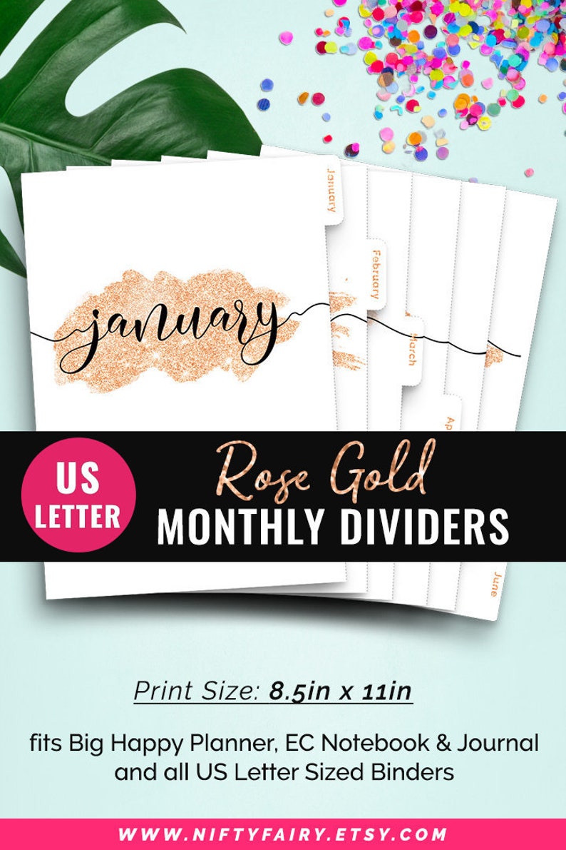 Binder Dividers Arc Planner Dividers Circa Monthly Planner Dividers TUL Tabbed Dividers Inserts Big Happy Planner Dividers Rose Gold Tabs image 1