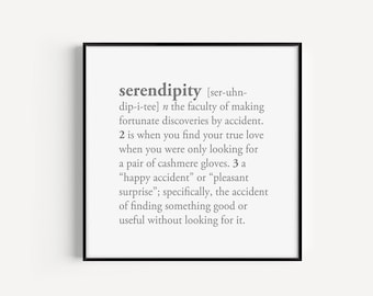 Definición de serendipia imprimible, arte minimalista de palabras de serendipia, arte imprimible con letras cuadradas, arte de pared con decoración de serendipia, impresión cuadrada