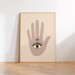 Printable Art, Hamsa Hand, Hand of Fatima, Evil Eye, Third Eye, Blessing Symbol, Right Hand Palm, Wall Hanging, Digital Download