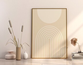 Mid-Century Rainbow, Boho Modern Art Print, Arte abstracto contemporáneo imprimible, Arte de pared neutro, Descarga digital retro