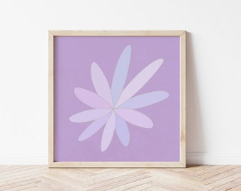 flower power art print, 60's inspired downloadable printable art, decor wall art original, lilac square print