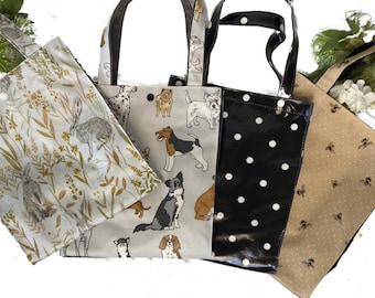 Sac fourre-tout à lunch en toile/toile cirée avec bouton-pression