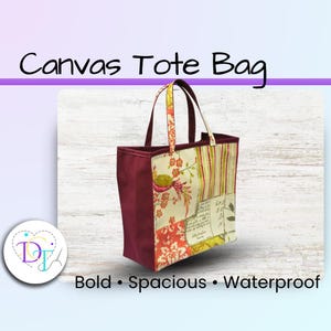 Large Wine Patchwork Tote Bag: Tropical Bird Oilcloth Shopping Bag