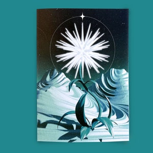 Set di cartoline pieghevoli con fiore di ghiacciolo che sboccia di notte / Cartolina di Natale dell'atmosfera invernale