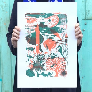 Deepsea screenprint by Megan | Handmade Silkscreen print poster with ocean print