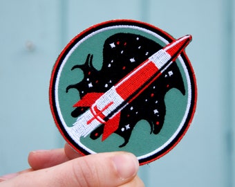 Patch | Space Rocket Iron On Patch by Maarten Huizing | Rocket Textile Patch | Space Themed Iron On Patch