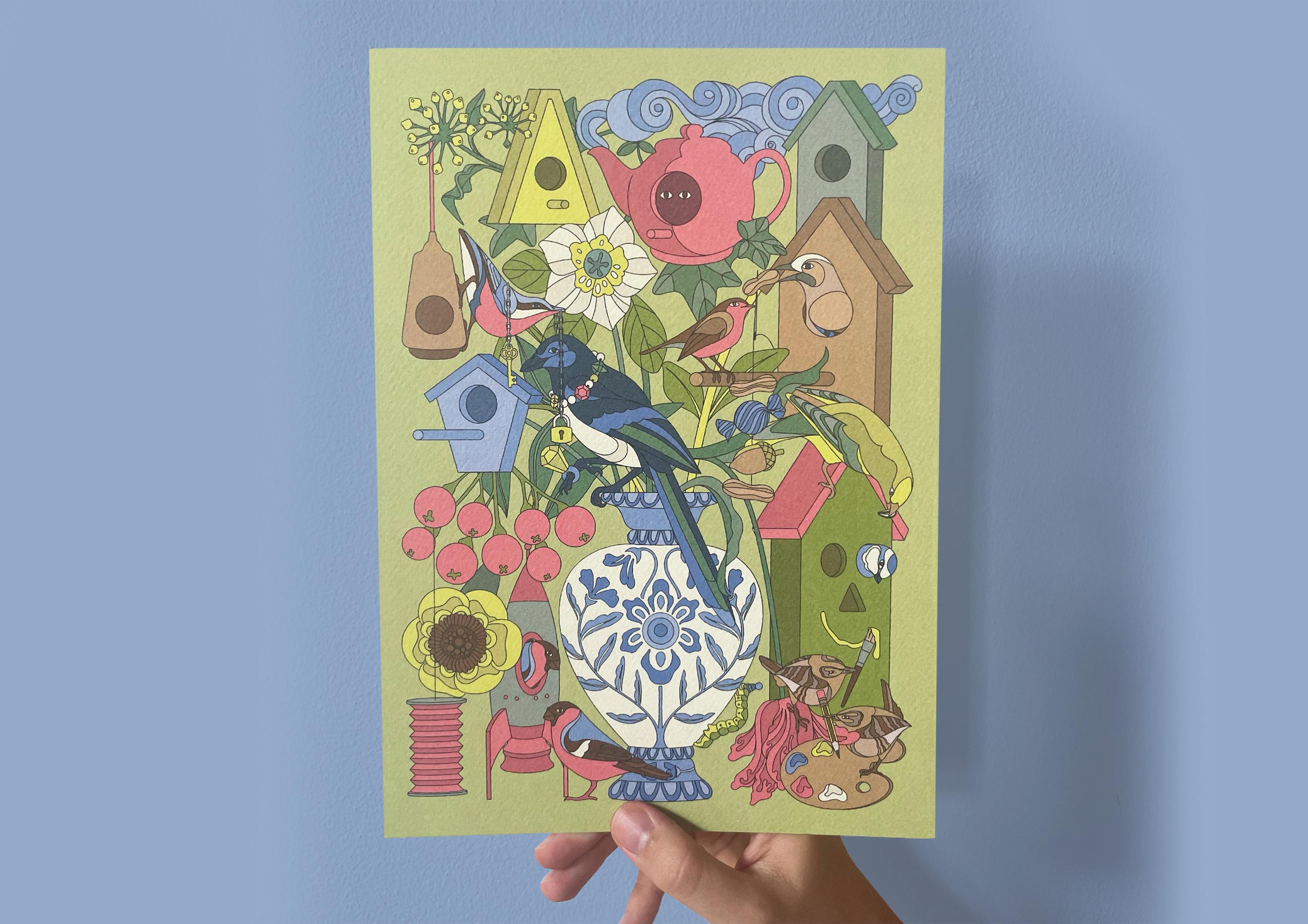 Bird Friends A4 Artprint 3 by Megan de Vos