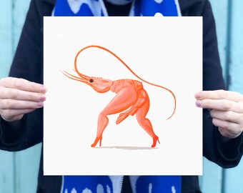 Artprint Sexy Shrimp on heels digital by Megan | Seafood Acrylic painting