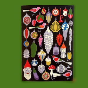 Juego de postales plegables con adornos navideños vintage/adornos de bolas de cristal