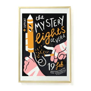 Siebdruck Gig Poster für The Mystery Lights (Kunstdruck, Siebdruck, Feuerwerk)