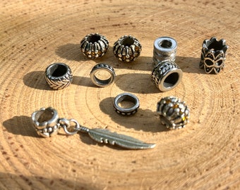 Stainless Steel and Tibetan Silver Dreadlock Bead Set. 5-7mm Hole Size.