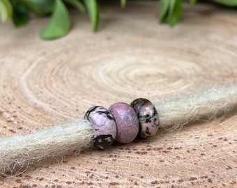 Rhodonite Gemstone Dreadlock Beads. Set of 3