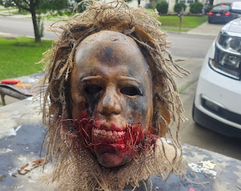 Het enge Halloween-vogelverschrikkermasker van Creeper