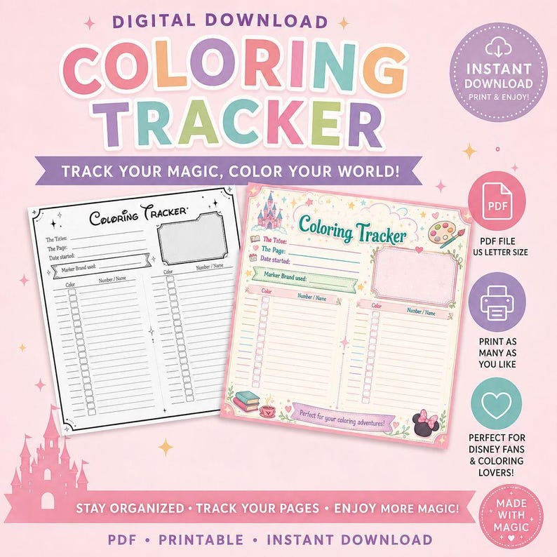 Coloring Page Tracker Printable PDF for Disney Mystery - Etsy