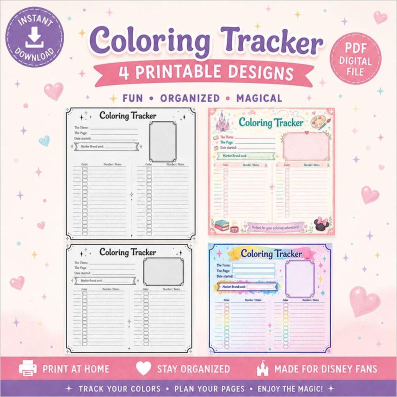 Coloring Page Tracker 4pack Printable PDF for Disney Mystery - Etsy