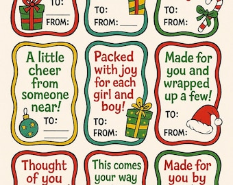 Grillige kerstcadeaukaartjes afdrukbaar | Leuke cadeaulabels voor kinderen | Direct downloaden | Van/naar blad met tags