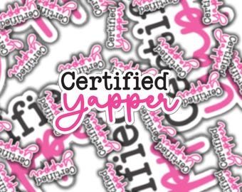 Gecertificeerde Yapper-sticker: roze holografische vinylsticker