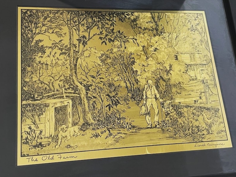 Vintage Gold Foil Frames Etchings by Lionel Barrymore 4 Etsy